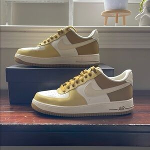 Nike Air Force 1 Low Sneakers - White and Gold - men’s 8.5/women’s 10
